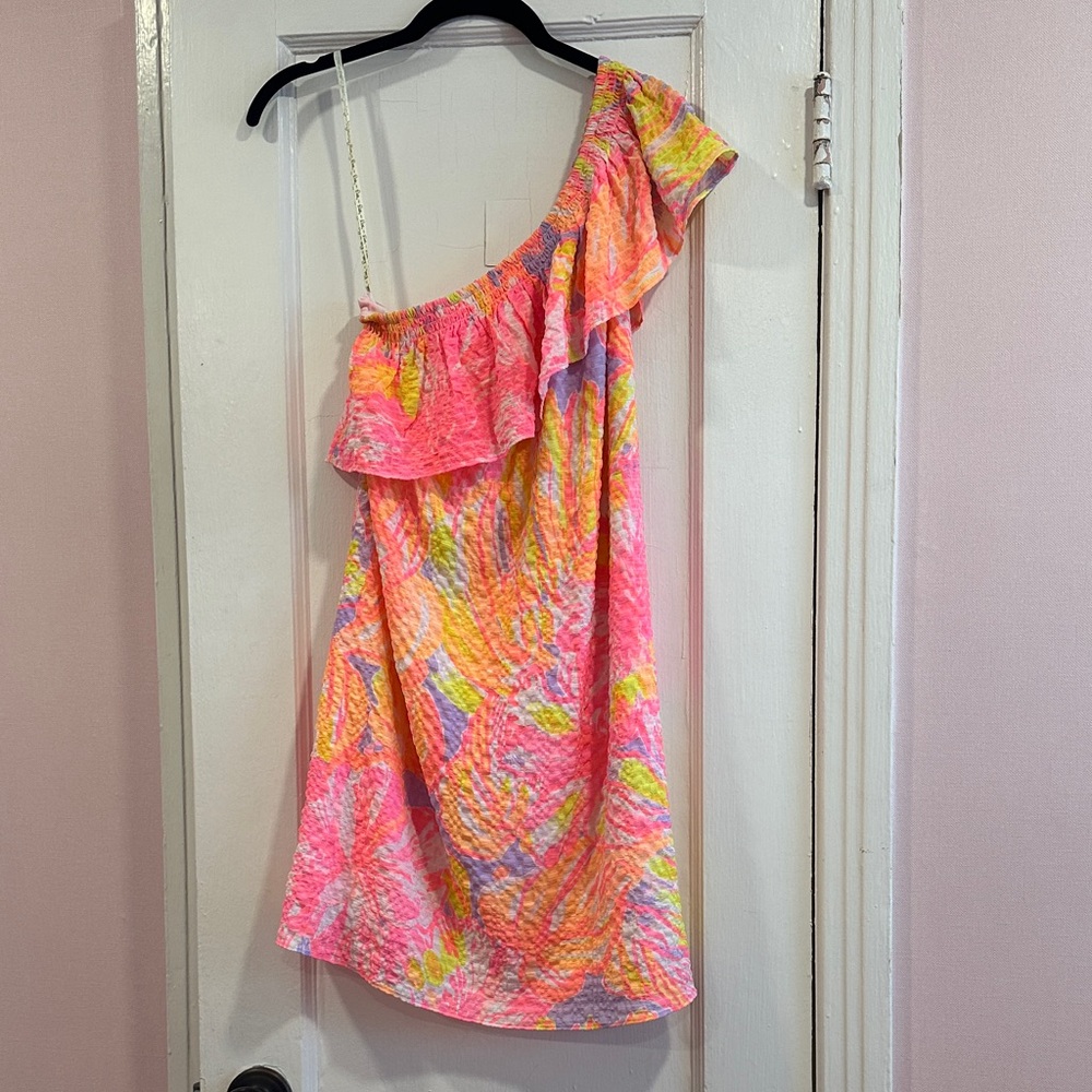 Lilly Pulitzer Neon One-Shoulder Ruffle Dress